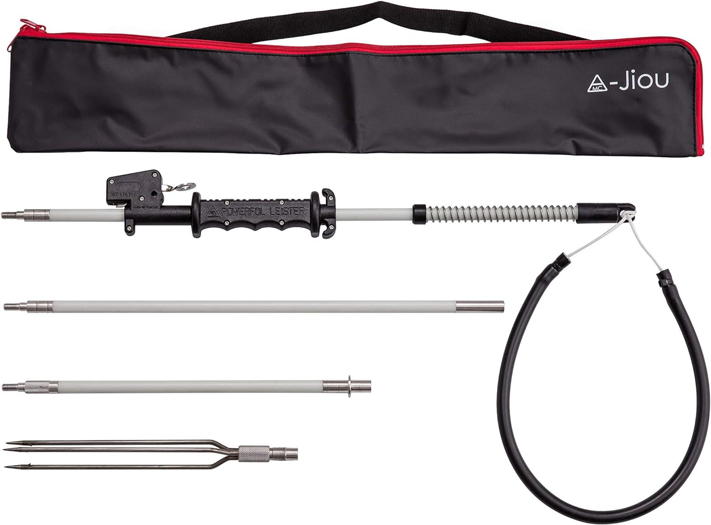 A MC JIOU Glass Fiber 5.5' Travel Spearfishing Three-Piece Pole Spear Gun Trigger 3 Prong Harpoon and Bag