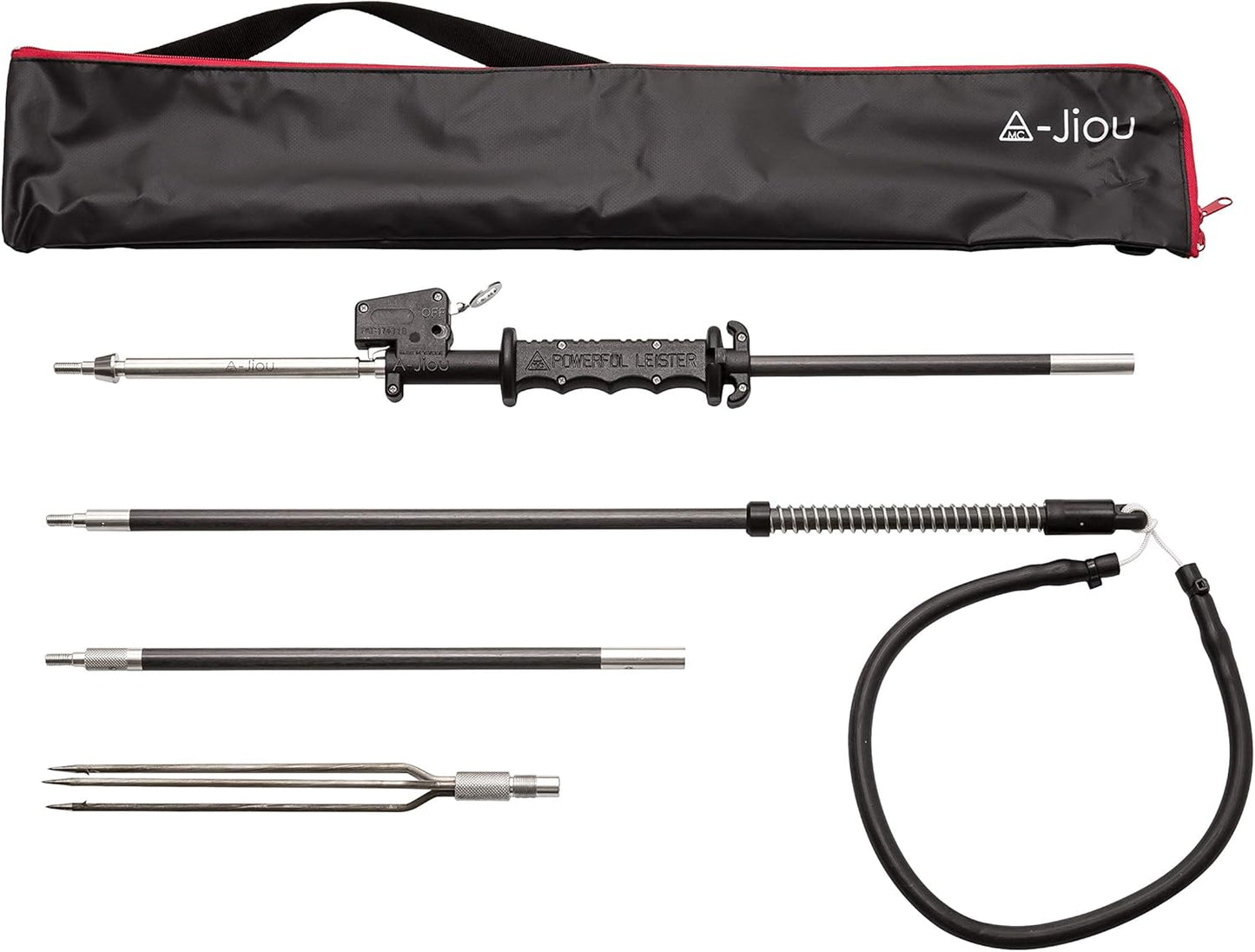 A MC JIOU Fishing Pole Spear Trigger (Two-Stage) Carbon 6' Travel 3 Pieces Hawaiian Sling with 3 Prong Tip and Bag