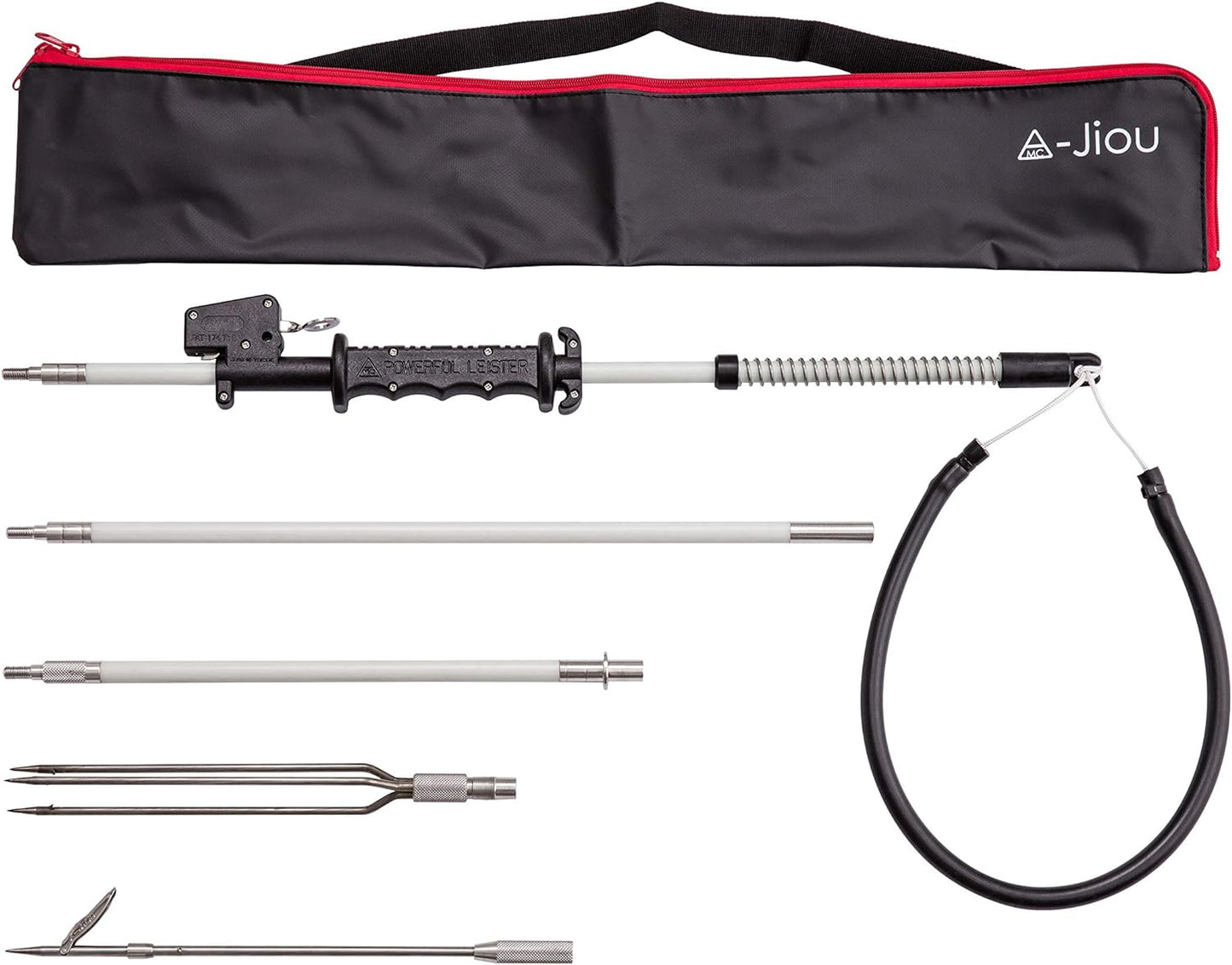 A MC JIOUFishing Pole Spear Trigger Glass Fiber 5.5' Travel 3 Pieces Hawaiian Sling with 2 Tips and Bag